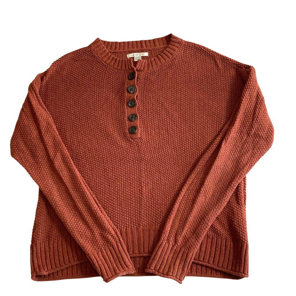 American Eagle Henley Sweater Womens XS Rust Orange Knit Button Up 7L93SK3Q